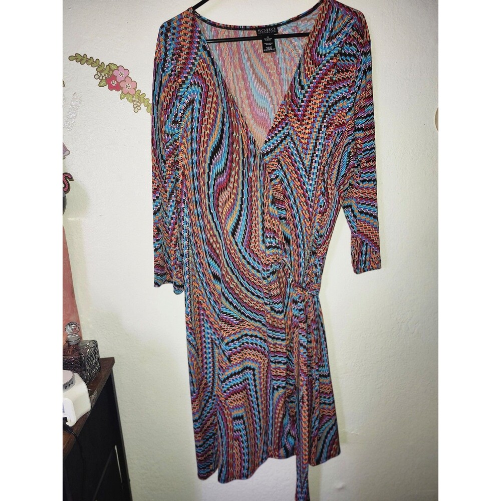 Soho Apparel Multicolored Graphic Print Knit  Wrap Dress 2X